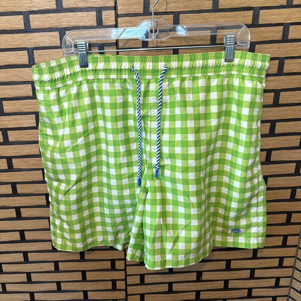 Southern Tide Green And White Checkered Swim Trunks Size Large‎